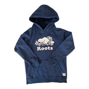 Roots Kids Navy Blue Beaver Logo Hoodie Fleece‎ Lined Size 2XL/TG 13-14 Years